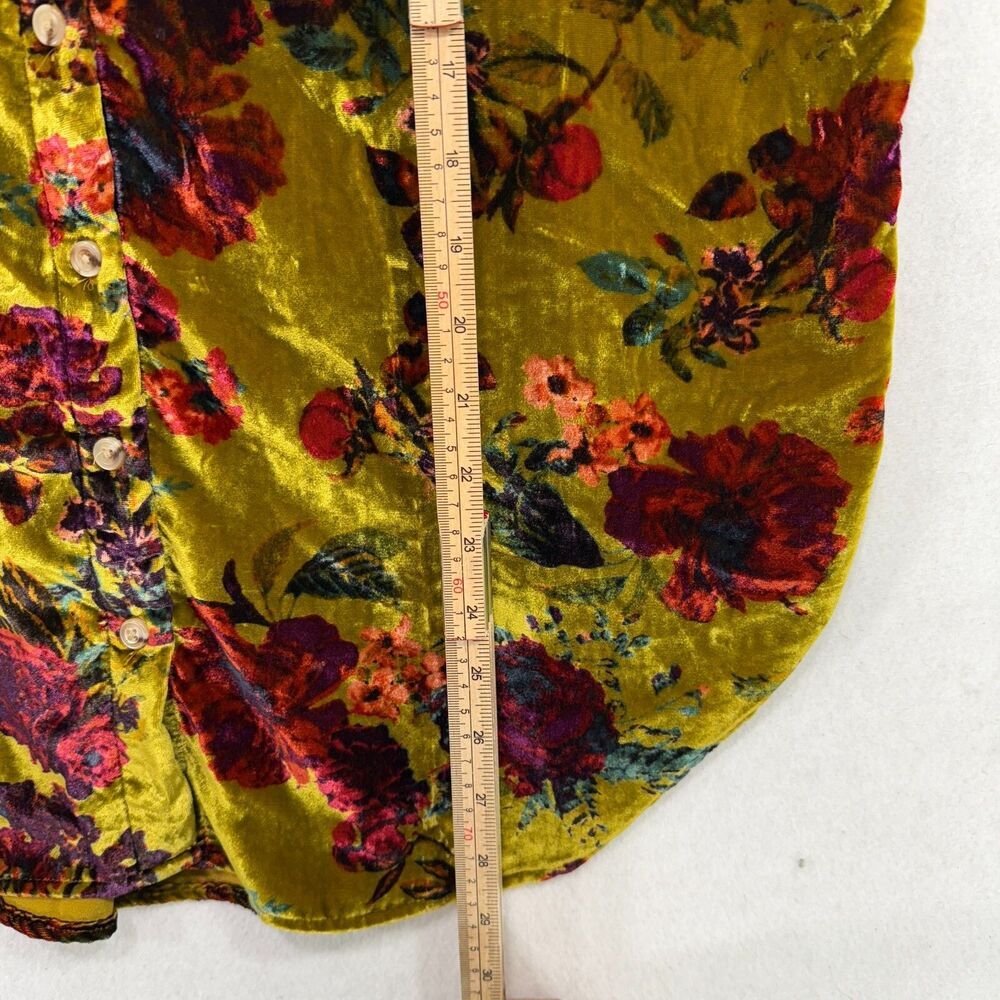 Pilcro Shirt Women M Green Floral Relaxed Velvet Button Down Romantic Academia - Picture 9 of 11